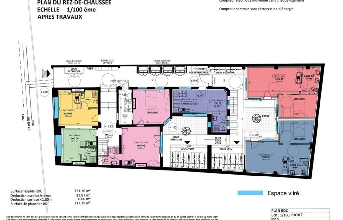 Projets Roubaix - Plan rez-de-chaussée colorisé - BK Architectes